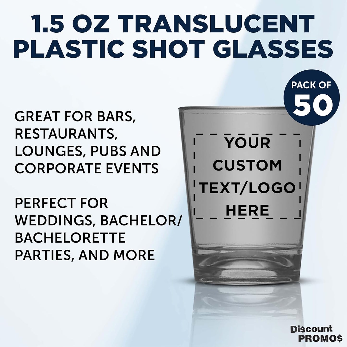 Custom Translucent Plastic Shot Glasses 1.5 oz. Set of 50, Personalized Bulk Pack - Acrylic, Great for Wedding, Party, Birthday, Gifts - Charcoal Black