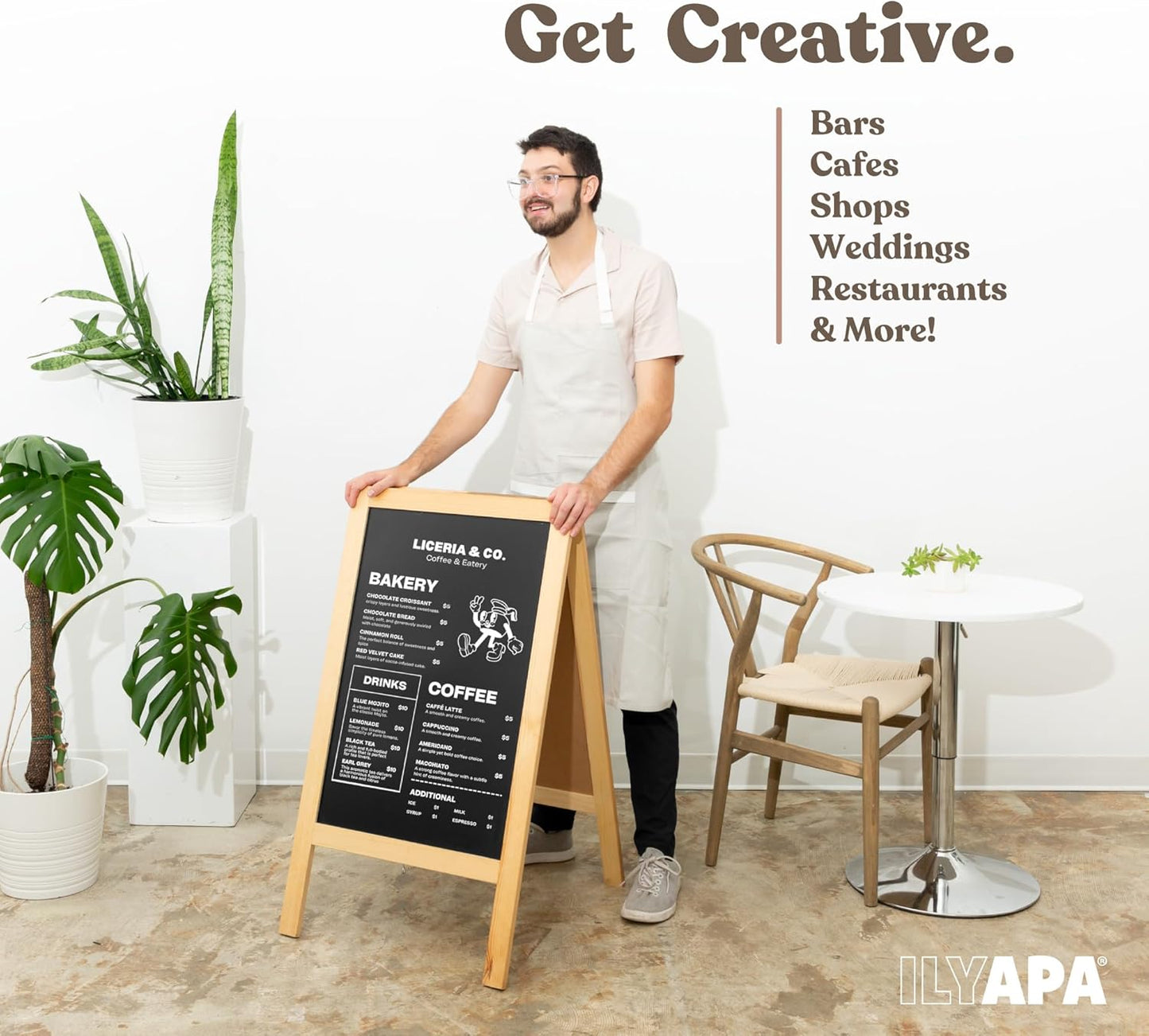 Ilyapa Wooden A-Frame Sign with Eraser & Chalk - 40 x 20 Inches Magnetic Sidewalk Chalkboard – DIY Menu Display for Restaurant, Business Or Wedding