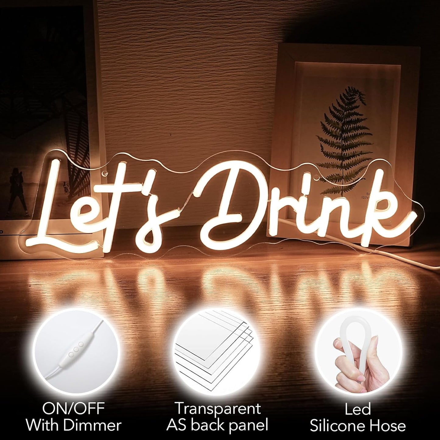 Let's Drink Neon Sign,Bar Neon Sign For Wall Decor,Warm White Led Signs Usb Powered,Living Room Decor, For Adult Boys Girls Bedroom Restaurant Hotel Party Birthday(16.5x4.7in)