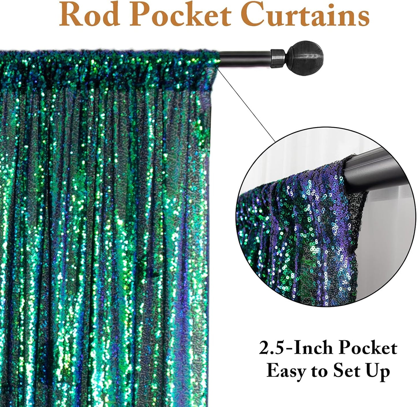 ShinyBeauty Iridescent Green Sequin Backdrop Curtain 5FTx10FT 2 Panels - Perfect for Party, Wedding & Christmas Decorations | Sparkly & Durable Photo Studio Backdrop Backgrounds