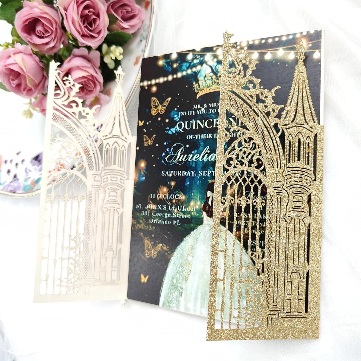 20PCS Laser Cut Wedding Invitations,Wedding Invitation Card Pocket,Quince Invites,Sweet 16 Invitations,Quinceanera Invitations,Laser Cut Invitations For All Occasions
