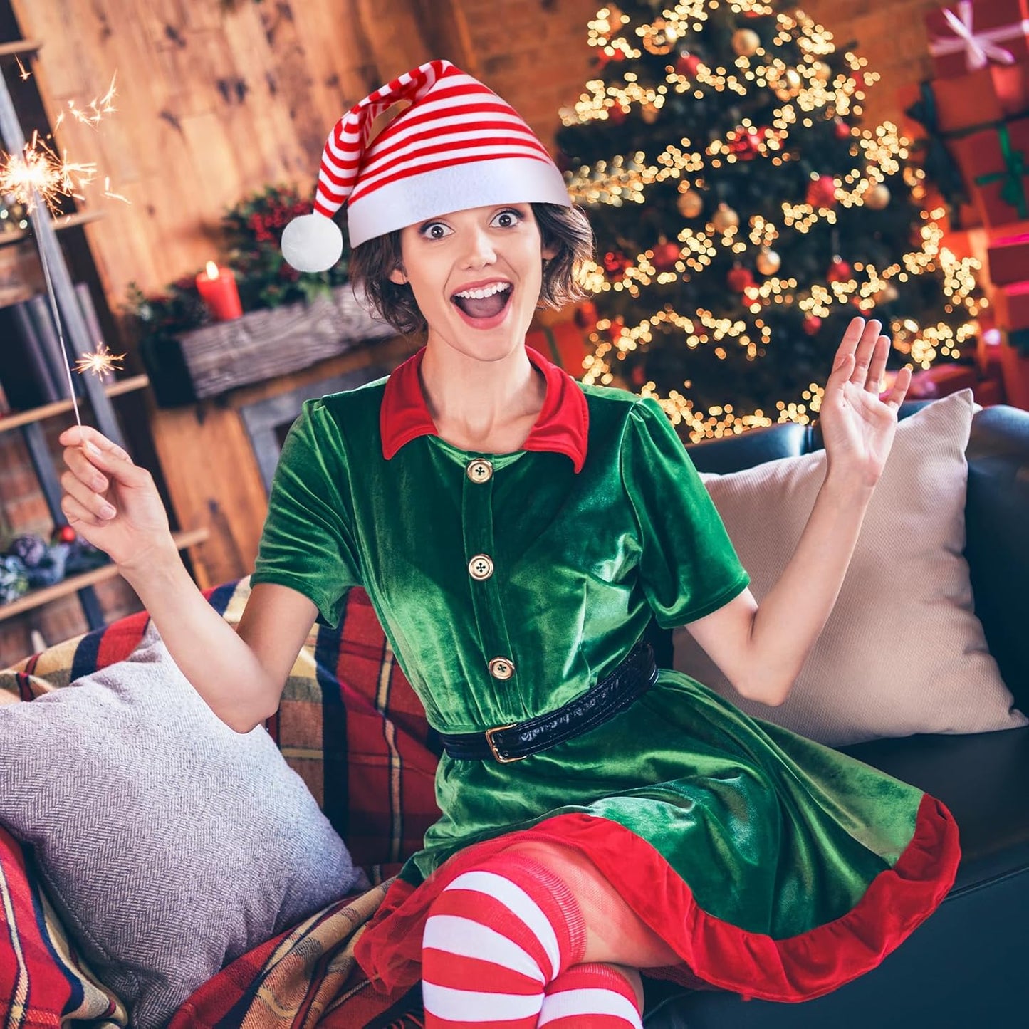 SATINIOR 12 Pieces Santa Hats Christmas Non Woven Fabric Hat for Holidays Xmas Party Supplies