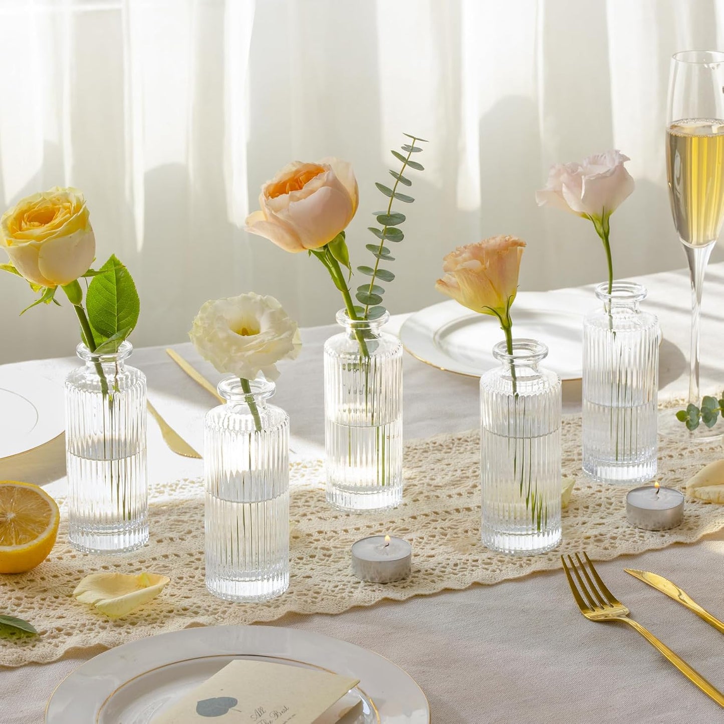 ComSaf Small Bud Vases Set of 12, 5.2 inch Glassl Bud Vase in Bulk, Mini Flower Vase for Centerpiece, Vintage Decorative Vase for Flowers, Wedding, Christmas, Home Decor, Housewarming Gift (Clear)