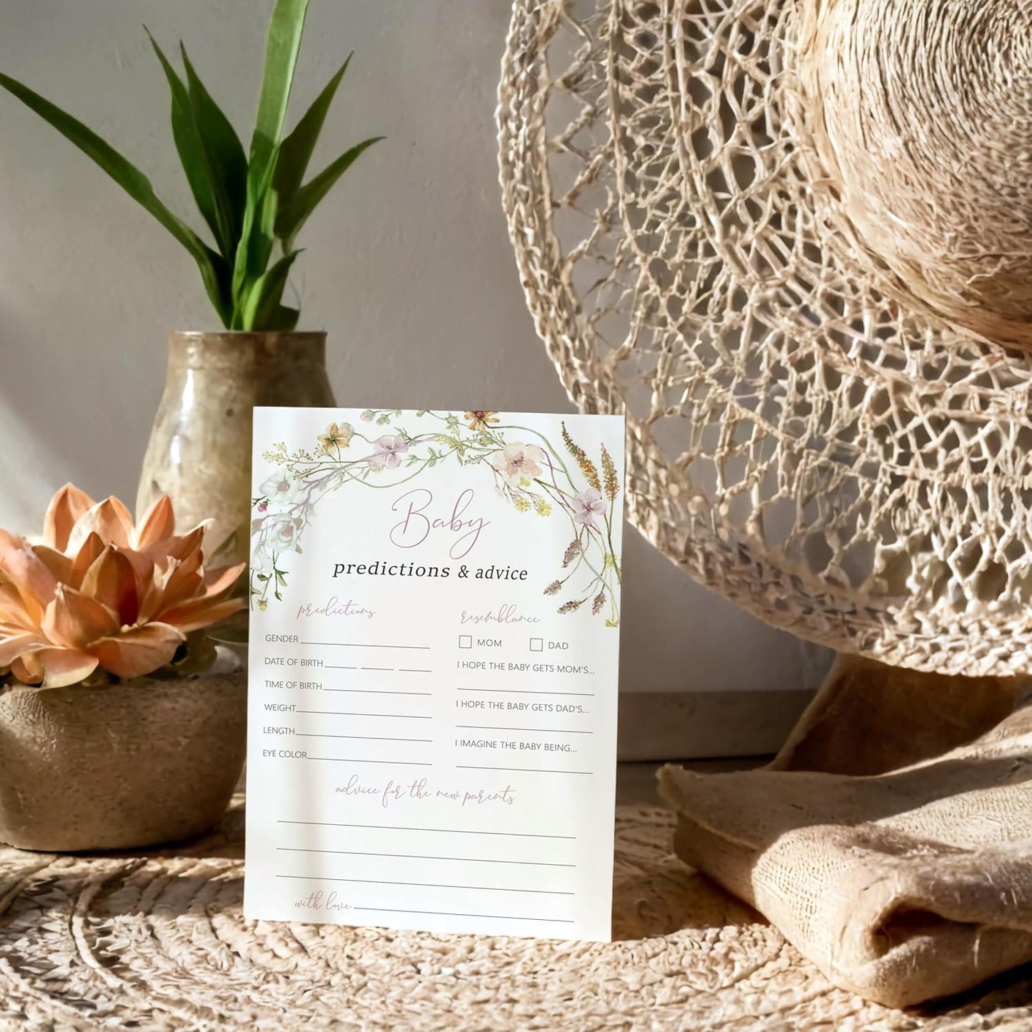 Advice For New Parents Baby Shower, Baby Predictions & Advice Cards For Baby Shower Games Activities, Wishes for Baby, 25 Double-Sided Thick Cards – Flower A04