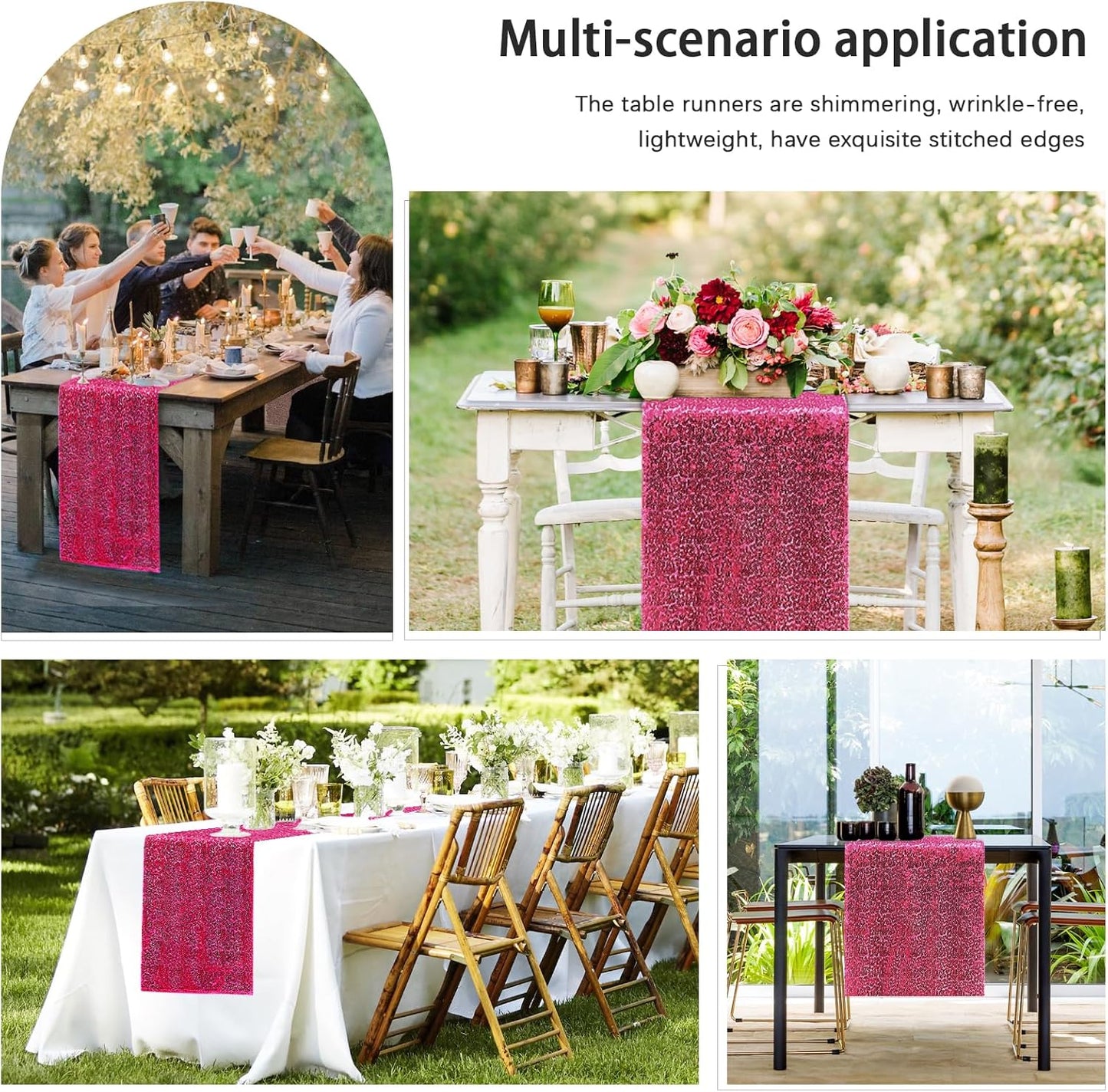 6 Packs 12 x 72 inches Sequin Table Runner, Hot Pink Glitter Table Runner for Birthday Party Supplies Wedding Engagement Baby Shower Holiday Celebration Event Decorations