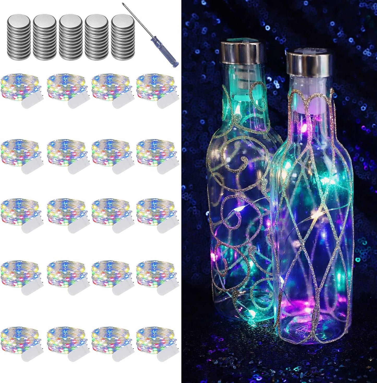 LAMPHOME 20 Pack Easter Fairy Lights Battery Operated - 7ft 20 LED Copper Wire Mini String Light Firefly for Mason Jars DIY Crafts Christmas Wedding Party Centerpiece Table Easter Decor,Multicolor
