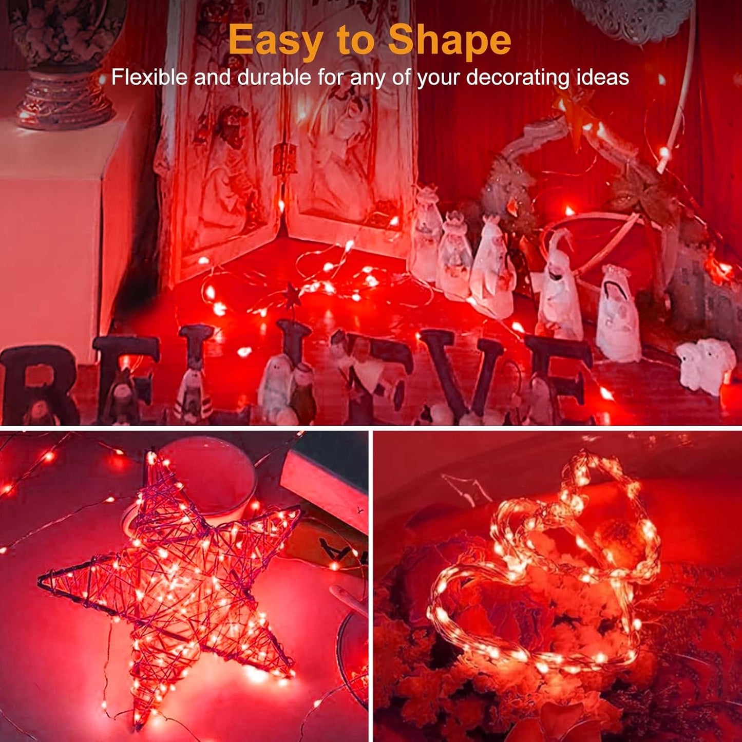 btfarm 6 Pack Fairy Lights Battery Operated [3 Modes], 7ft 20 Led Twinkle Lights String Lights Waterproof Bulk Small Mini Silver Wire for Christmas Mason Jars Wedding Table Centerpiece, Red