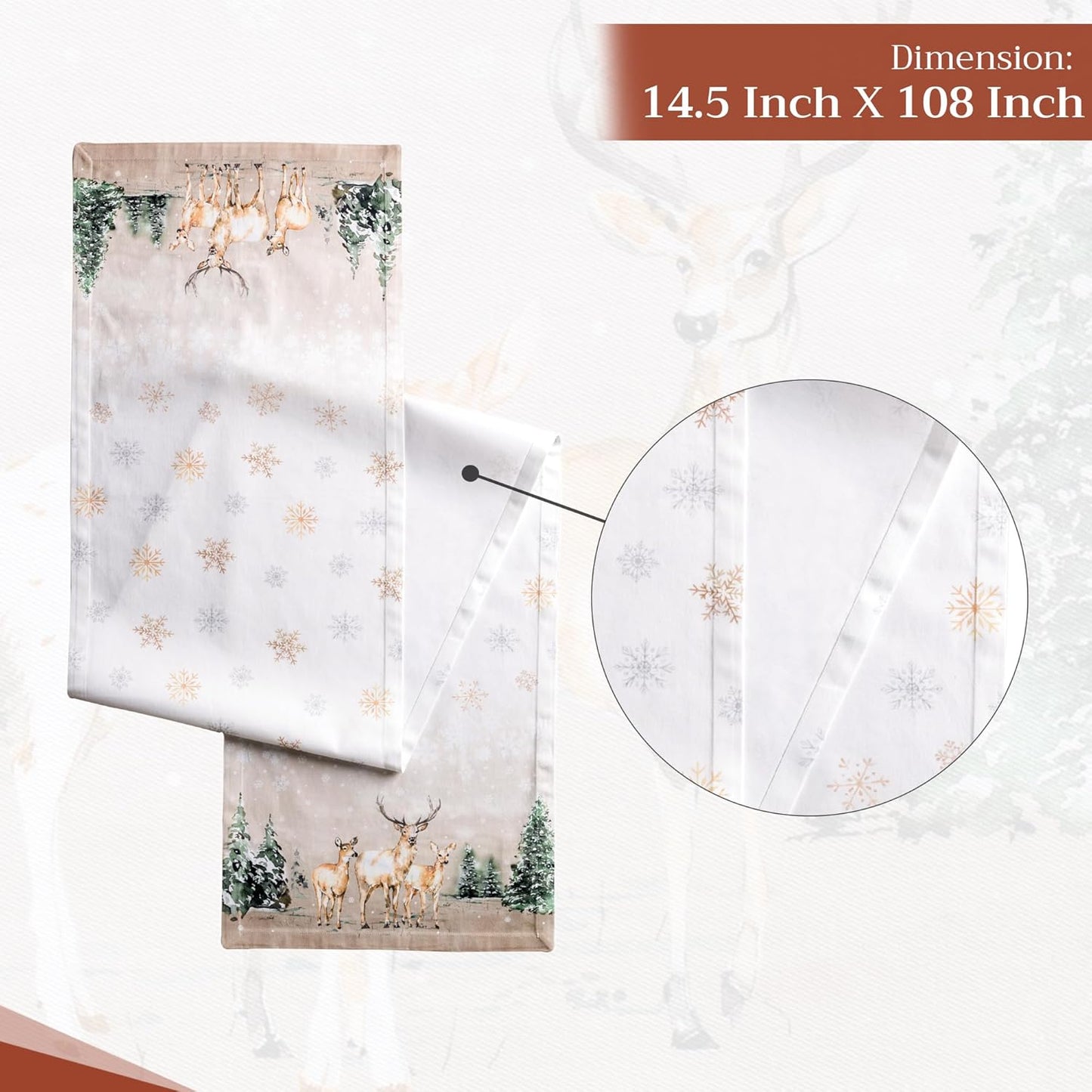 Maison d' Hermine Table Runner 100% Cotton Single Layer Table Runners 108 inches Long for Thanksgiving Christmas Decorations Home Kitchen Dining Party Wedding (Deer in The Woods, 14.5" x 108")