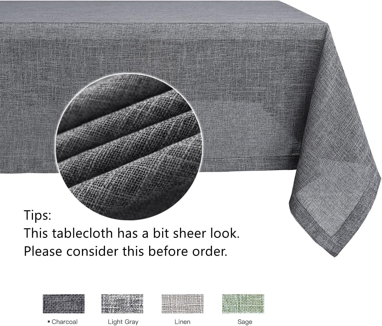 maxmill Flaxy Faux Linen Tablecloth with 2-Tone Slubby Yarn Texture Wrinkle Resistant Anti-Shrink Soft Table Cloth for Kitchen Dining Restaurant Tabletop Rectangle 60 x 120 Inch Charcoal