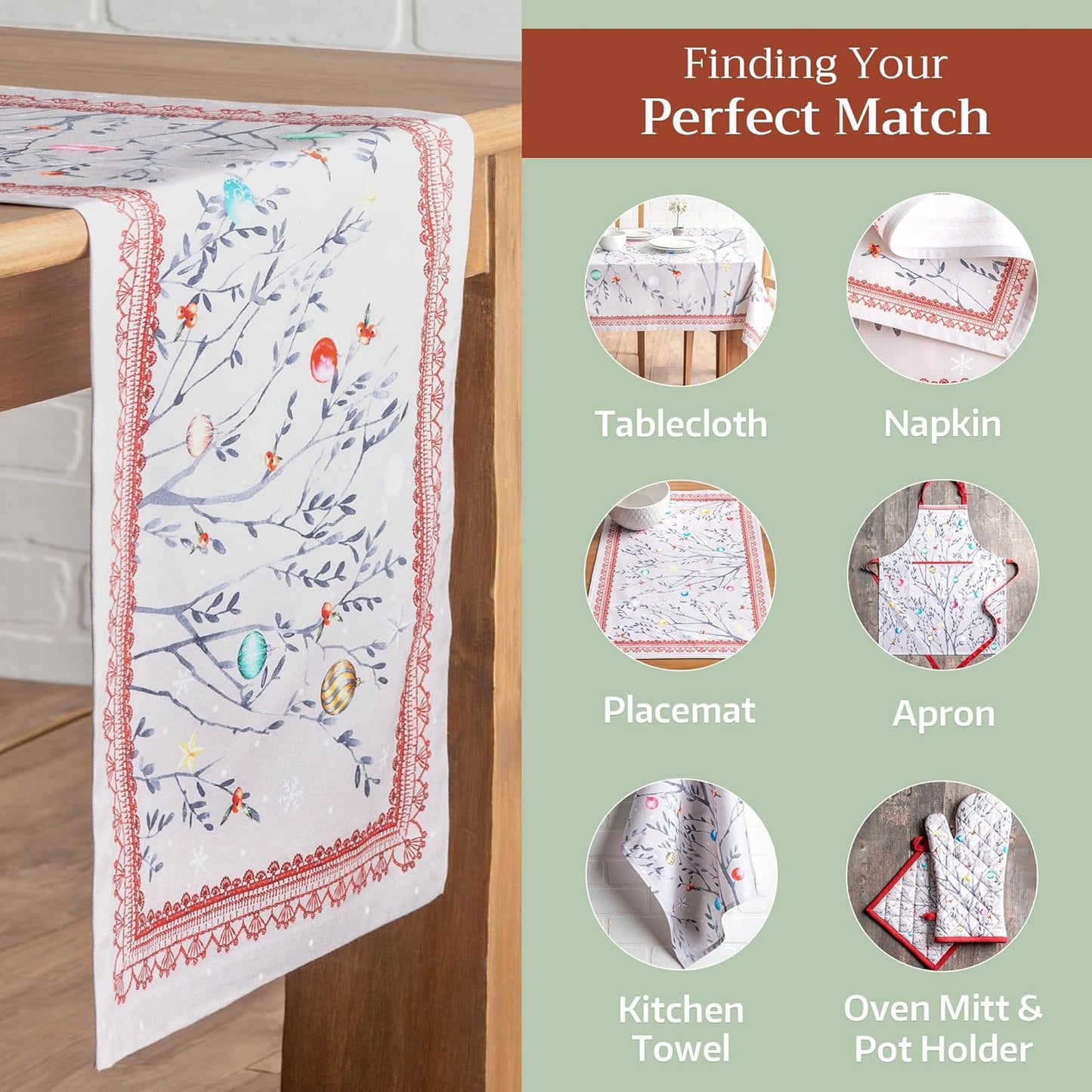 Maison d' Hermine Table Runner 100% Cotton Single Layer Table Runners 72 inches Long for Thanksgiving Christmas Decorations Home Kitchen Dining Party Wedding (Fairy Christmas, 14.5" x 72")