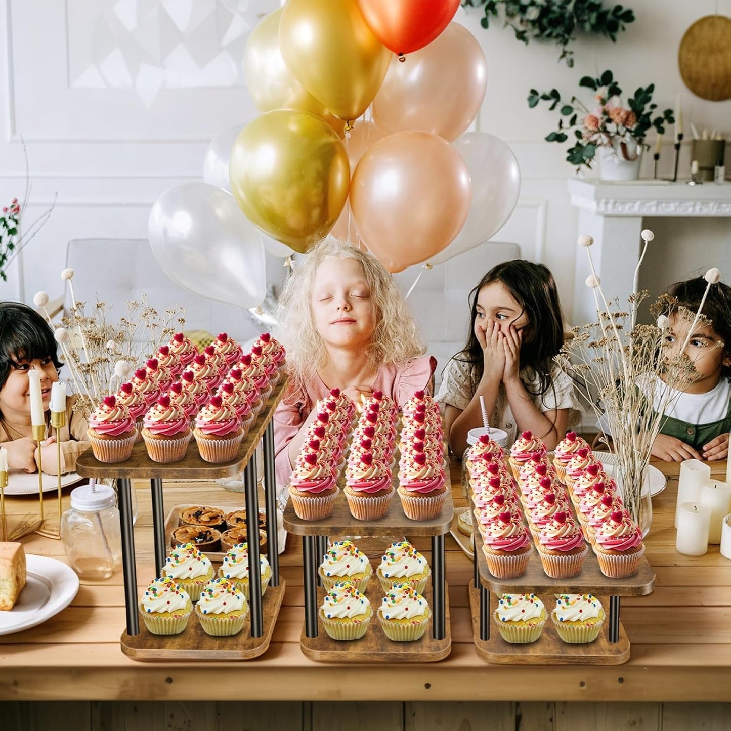 Cupcake Stand for 50 Cupcakes Wooden Dessert Table Display Set Rustic Dessert Stands Rectangle Serving Tray for Party Baby Shower Birthday Graduation Wedding