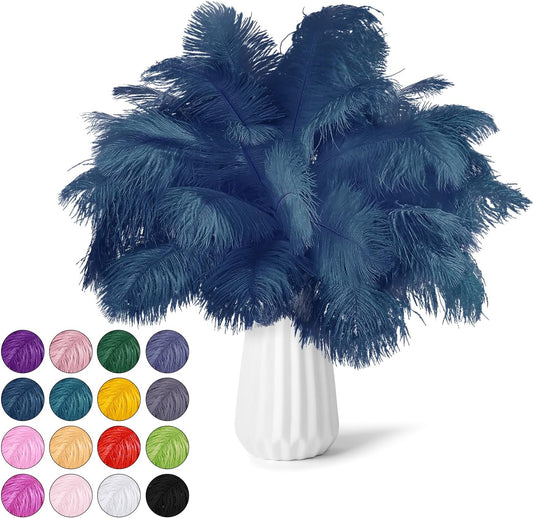 NEWONG 30pcs Navy Blue Ostrich Feathers Natural Bulk 9-12inch(23-30cm) Vase Craft Wedding Home Party Centerpieces Christmas Day Decoration