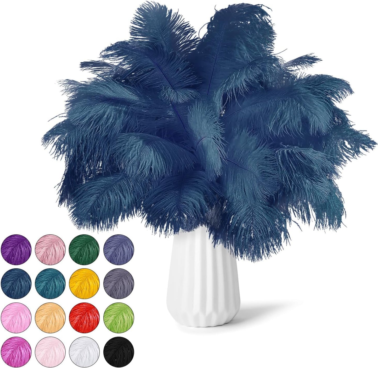 NEWONG 30pcs Navy Blue Ostrich Feathers Natural Bulk 8-10inch(20-25cm) Vase Craft Wedding Home Party Centerpieces Christmas Day Decoration