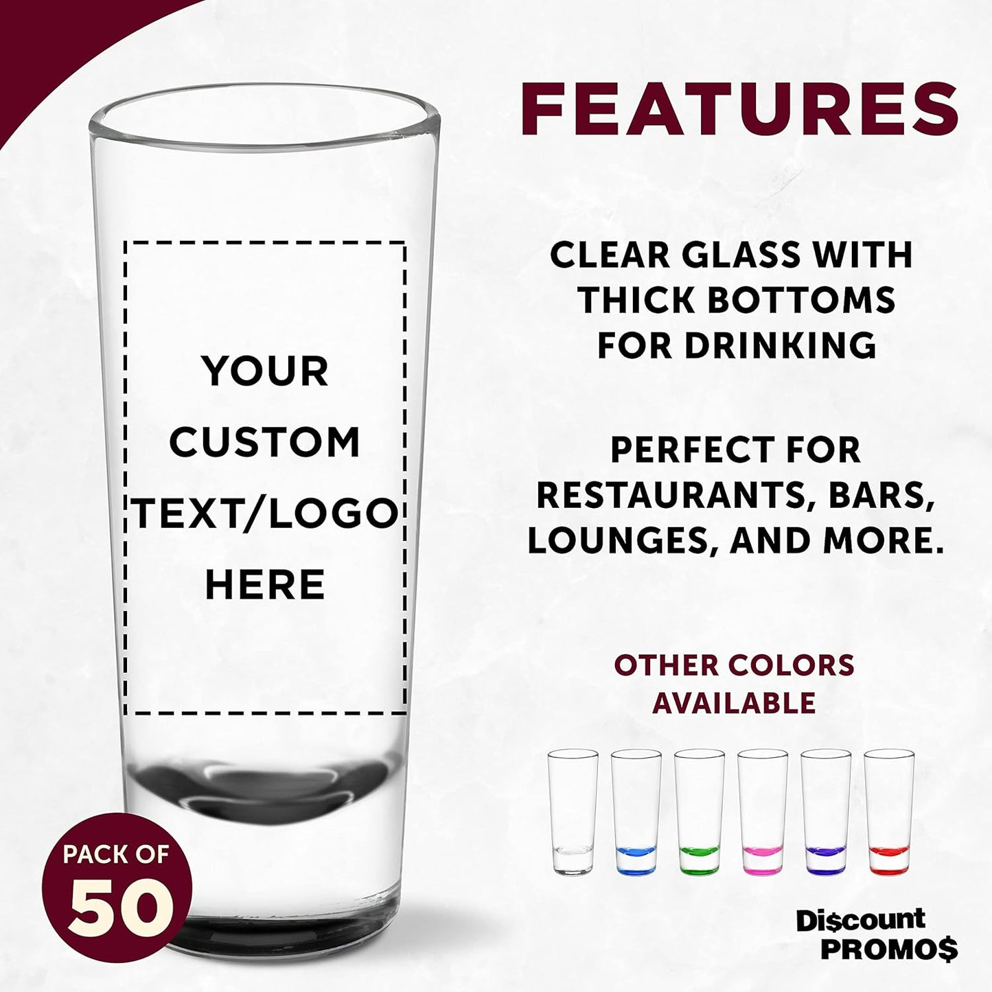 Custom Cordial Shooter Shot Glasses 2 oz. Set of 50, Personalized Bulk Pack - Great for Birthdays, Parties, Indoor & Outdoor Events - Black