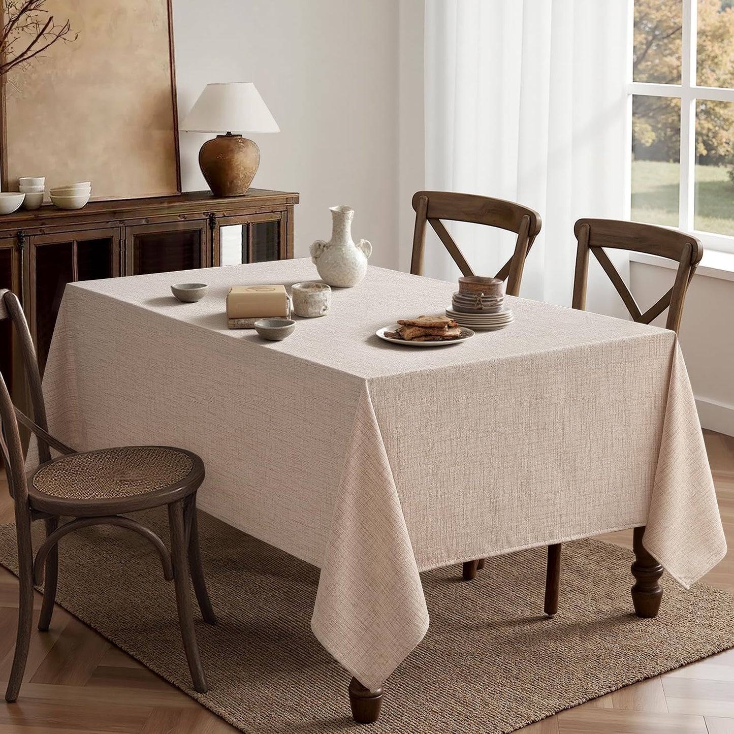 MIULEE Natural Linen Tablecloth 60x120 Inch Rectangle Table Cloth Waterproof,Stain Resistant & Wrinkle Resistant for Dining Party Wedding