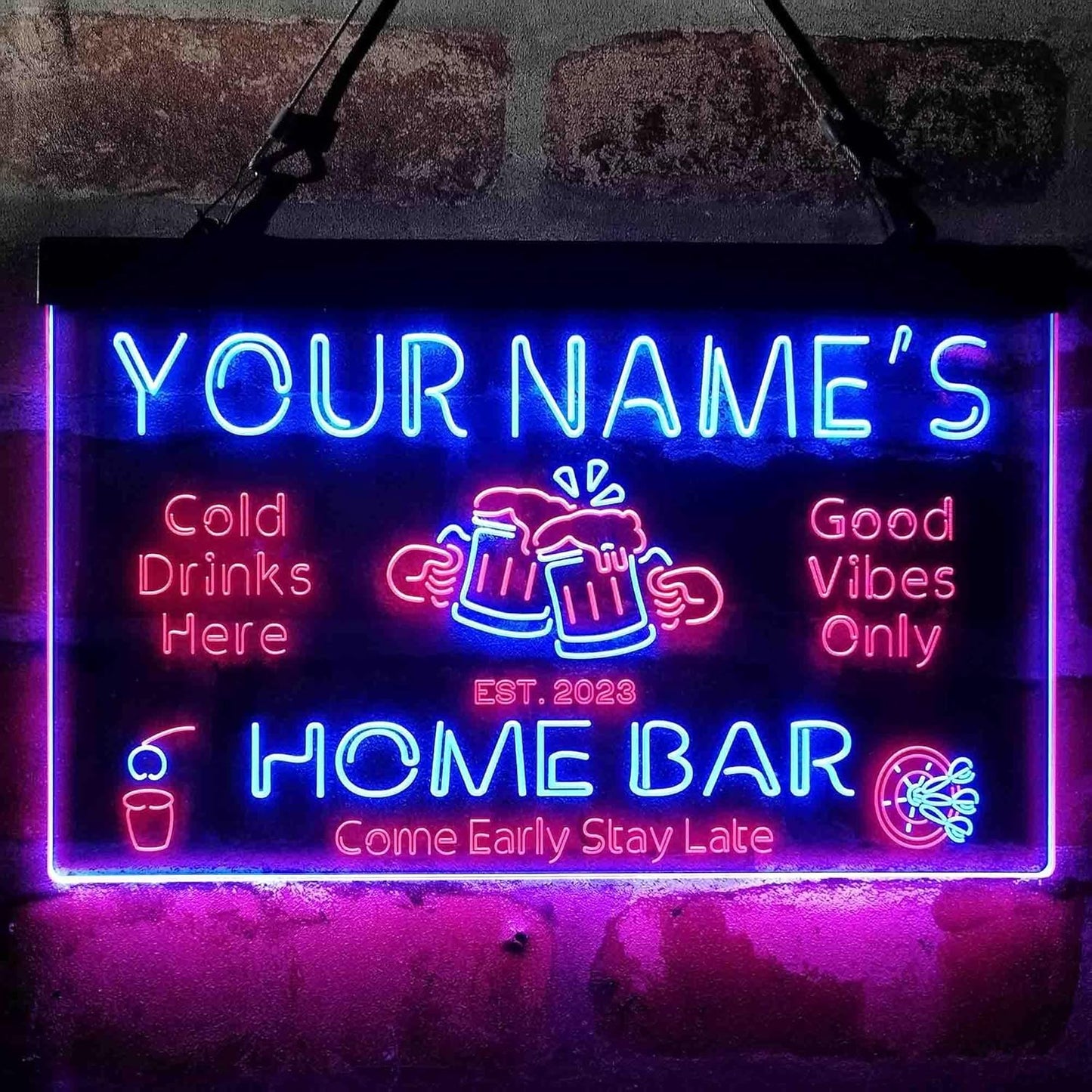 ADVPRO Personalized Your Name Custom Home Bar Beer Established Year Dual Color LED Neon Sign Red & Blue 16 x 12 Inches st6s43-p1-tm-rb