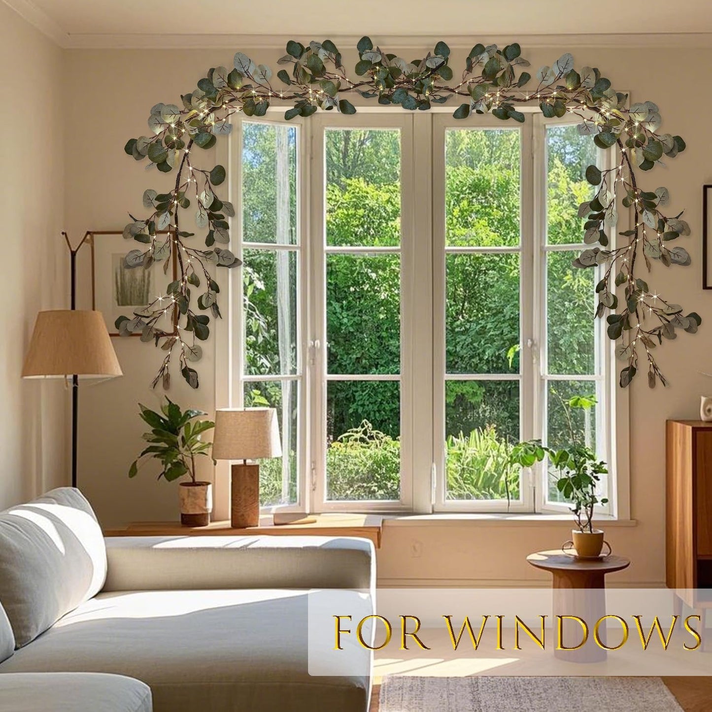 Birchlitland Decorative Garland Lights 6FT 96 LED Fairy Lights, Lighted Eucalyptus Twig Garlands with Timer Battery Operated for Bedroom Stairs Party and Holiday Decor Indoor Outdoor