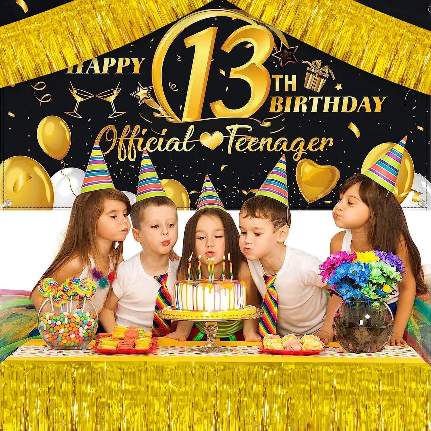 Gold Birthday Decorations Tinsel Garland Parade Float Decorations for Trailer 4Pack 12FT Christmas Party Decor Ceiling Fringe Banner Backdrop for Streamers Party Decorations