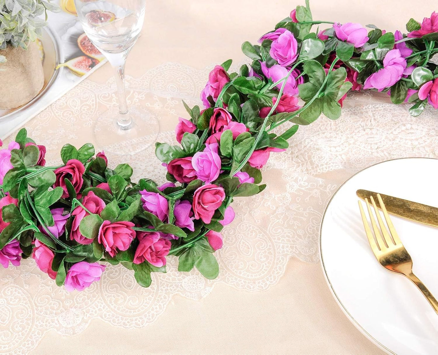 Miracliy 9Pcs 74FT Purple Flower Garland Artificial Rose Arch Vines Fake Spring Floral Garland for Flower Wall Backdrop Wedding Mothers Day Garden Tea Party Decoration