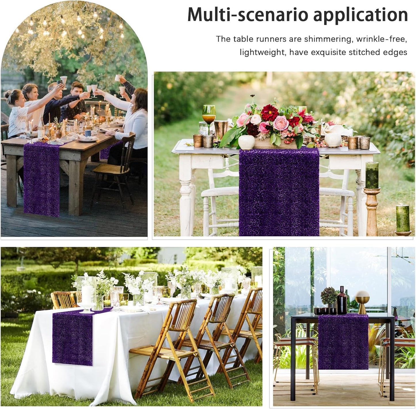 10 Packs 12 x 72 inches Sequin Table Runner, Purple Glitter Table Runner for Birthday Party Supplies Wedding Engagement Baby Shower Holiday Celebration Event Decorations