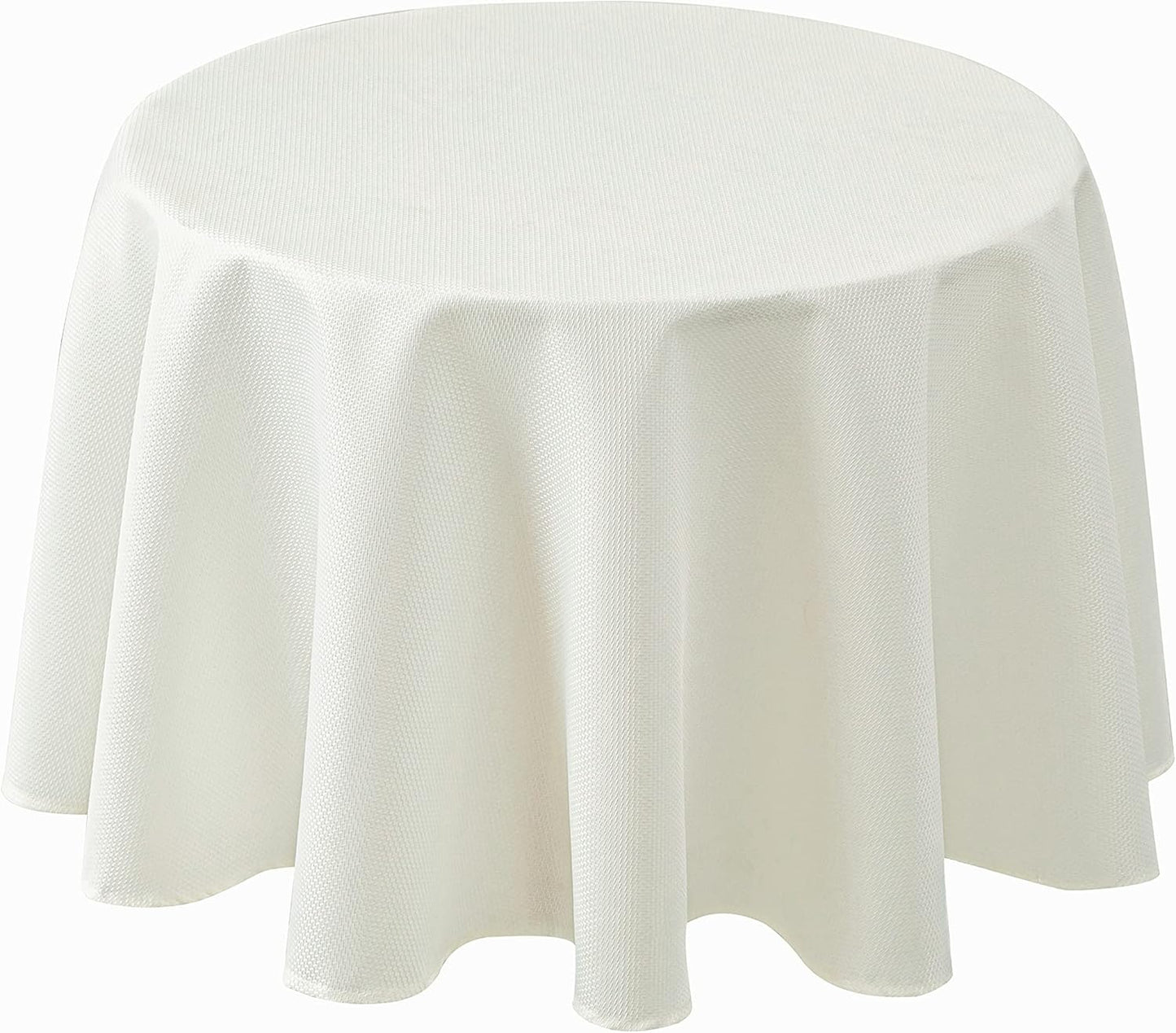 Biscaynebay Textured Fabric Tablecloths Round 60", Ivory Water Resistant Table Cloth Small Circle Folding Table Covers for Dining, Kitchen, Wedding, Parties etc. Machine Washable
