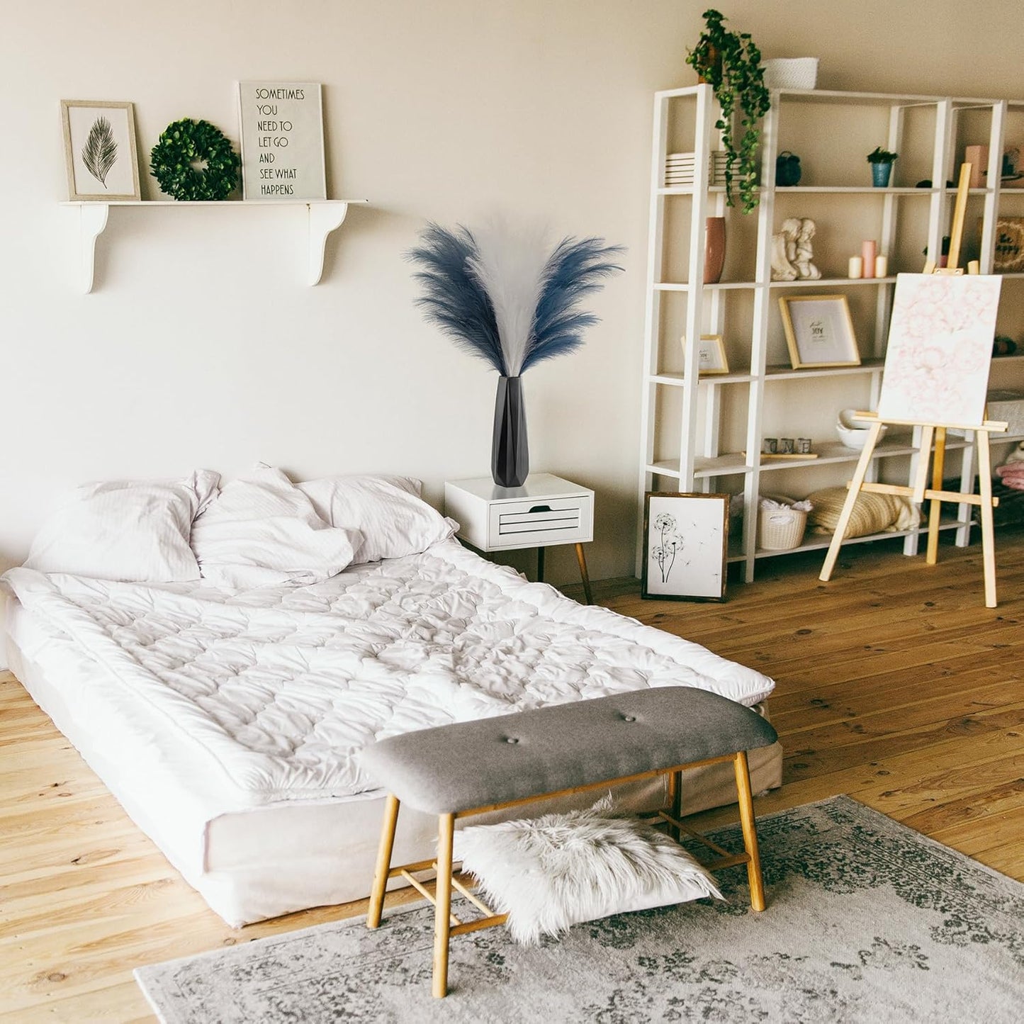 Pampas Grass Decor Tall, 43"/110cm Faux Pampas Grass 6 Stems Large Pompass Grass Branches Tall Bulk Boho Flower Arrangement for Home Room Wedding Party Decor