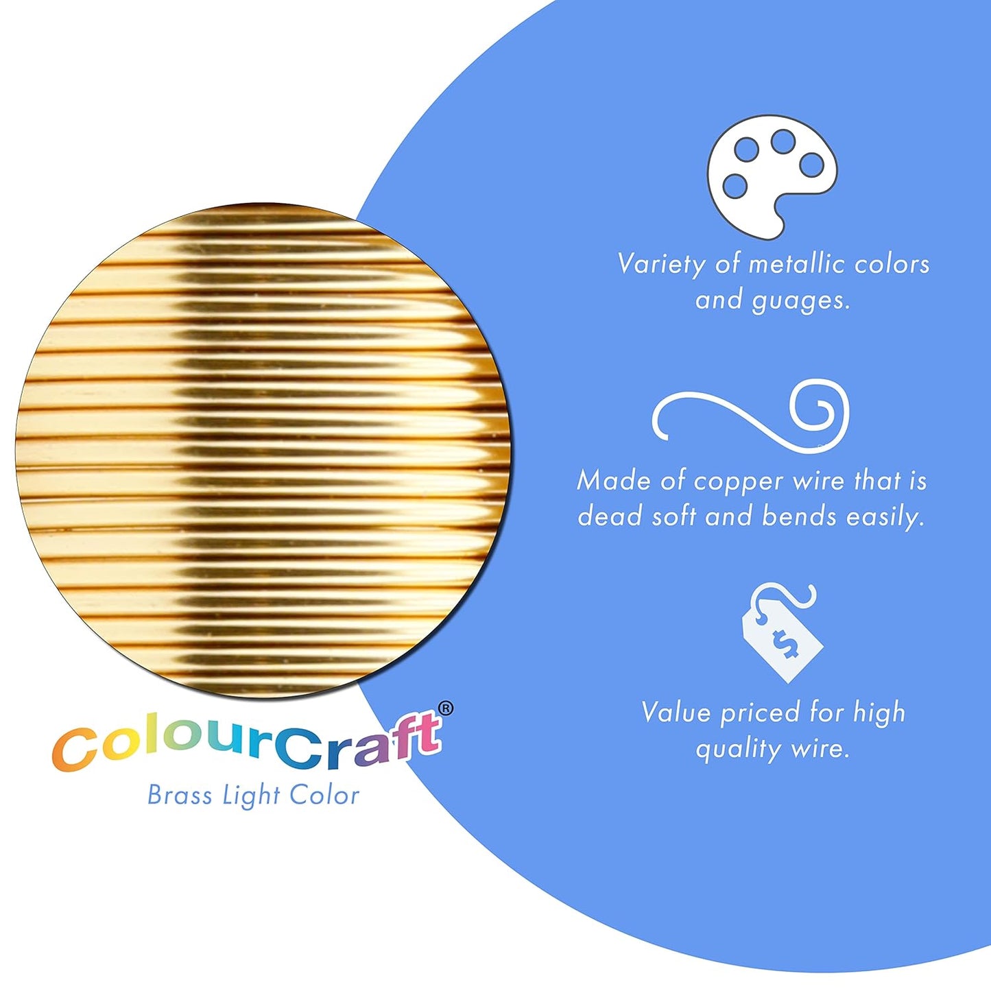 Beadalon ColourCraft Wire, 26 Gauge, Brass Light Color, 34 yd Spool