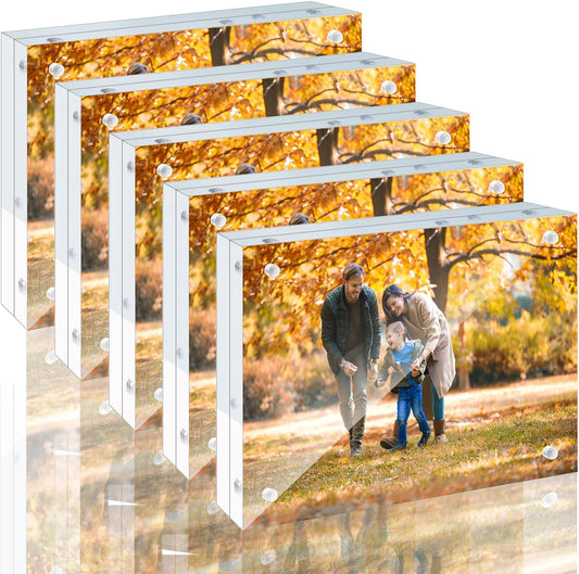 5 Pack 5x7 Acrylic Picture Frames - 20% Thicker Double Sided Magnetic Frame with UV Protection - Freestanding Clear Frameless Display for Tabletops - Modern Photo Frame Set for Home & Office Decor
