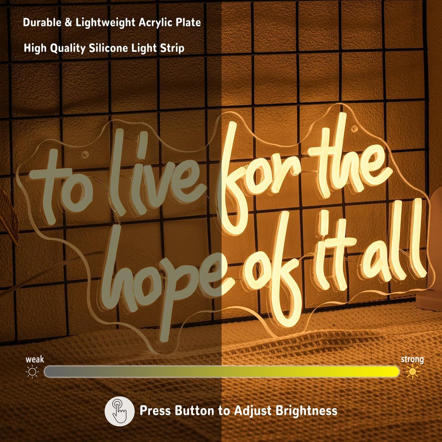 To Live For The Hope Of It All Neon Sign Letter Neon Light Warm White Led Neon Signs for Calssroom Hospital Bedroom Decoration