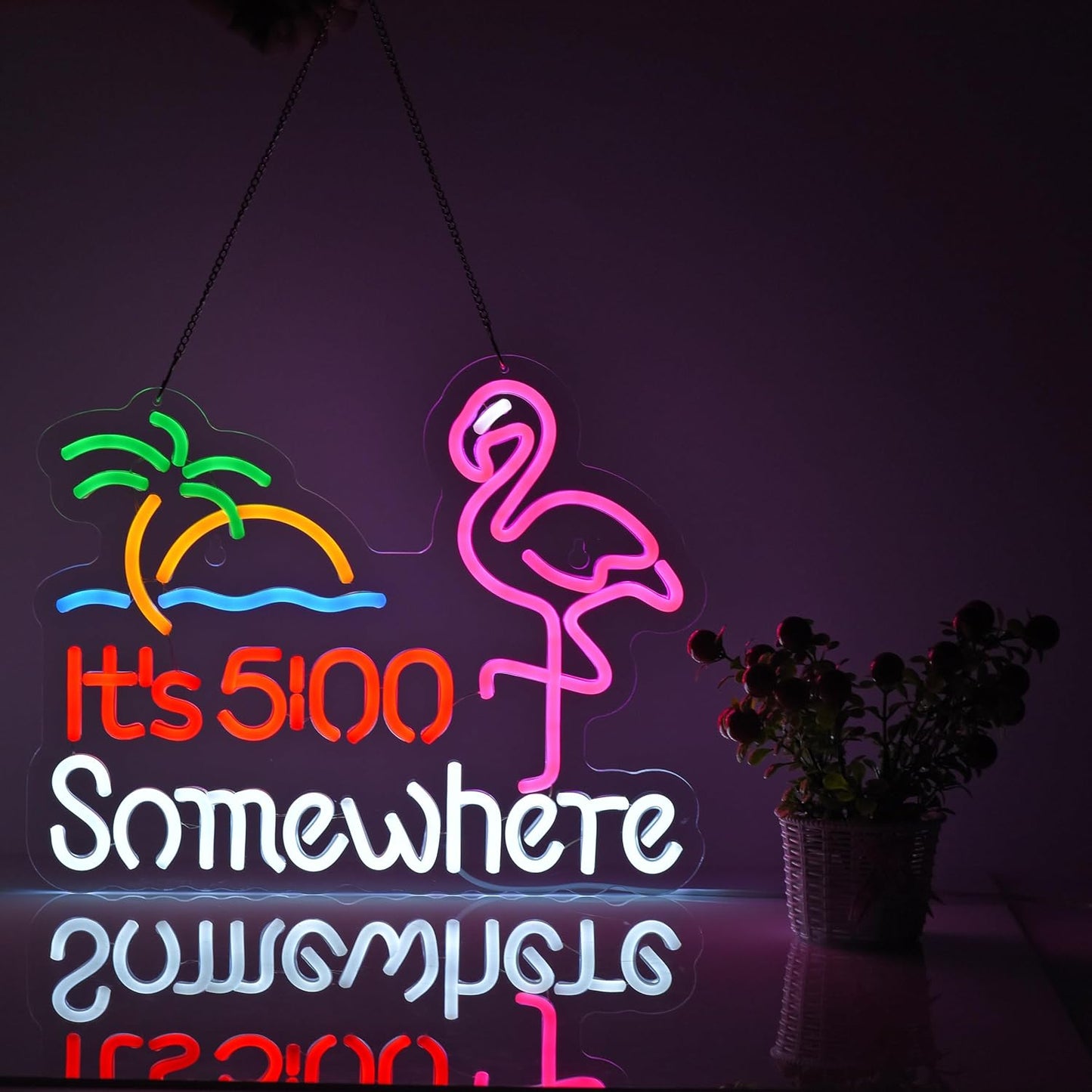 Flamingo Its 5 00 O'clock Somewhere Neon Sign for Wall Décor Dimmable LED Bar Beer Neon Light USB Powered Neon Art Signs