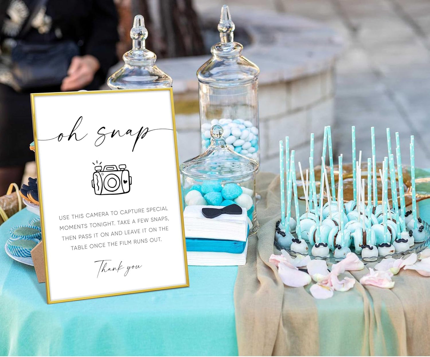 Oh Snap Sign, Wedding Disposable Camera Sign, Engagement Party Desk Decor for Guest book Alternative, Bridal Shower and Wedding Reception, Wedding Party Favors, Gold Frame Wedding Signs with Stand,6