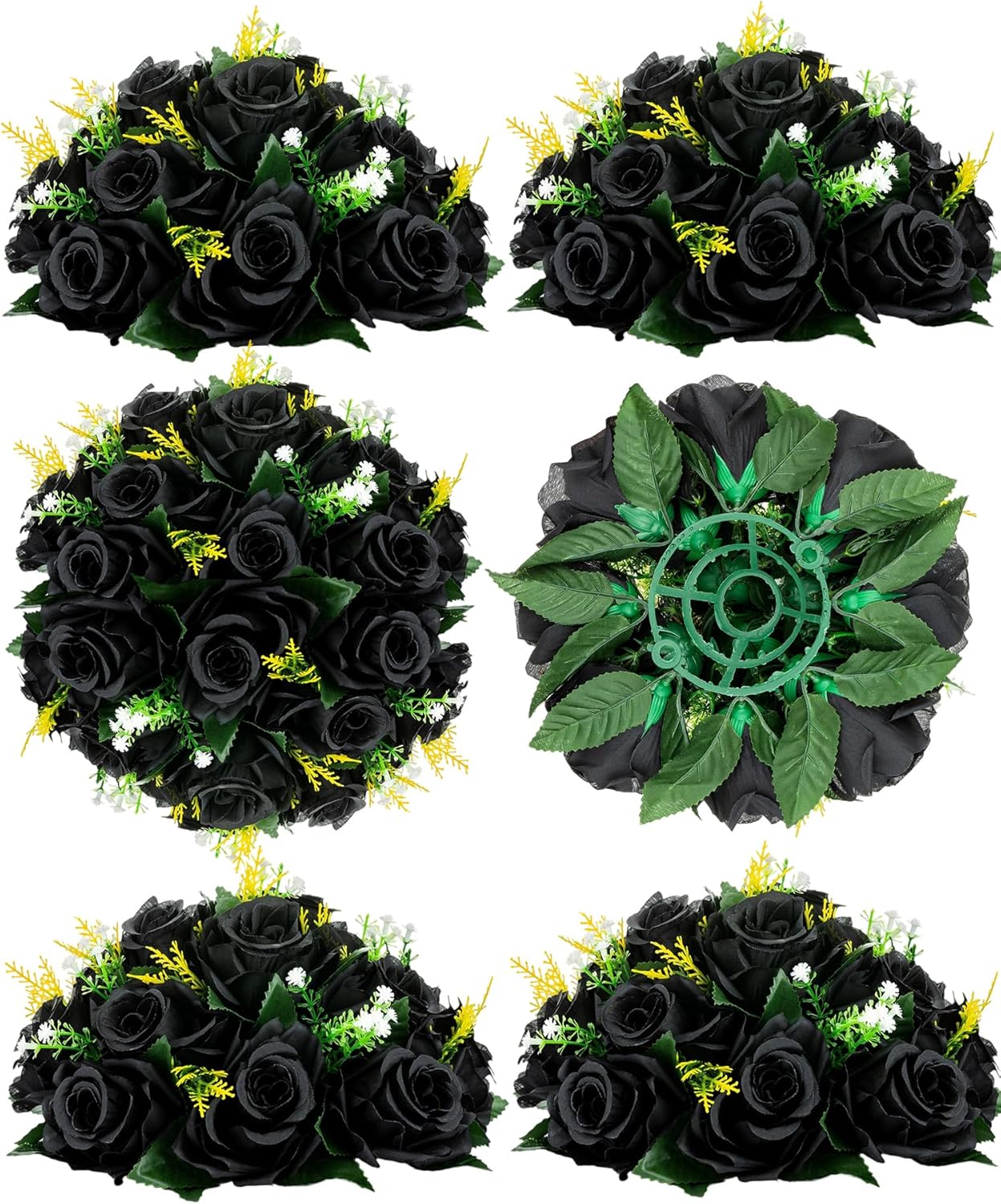 BLOSMON Flower Balls Wedding Rose Centerpieces 6 Pcs Black Fake Flowers Kissing Balls Decor Artificial Floral Arrangements Flower Bouquet of Roses Home Party Room Table DIY Decorations