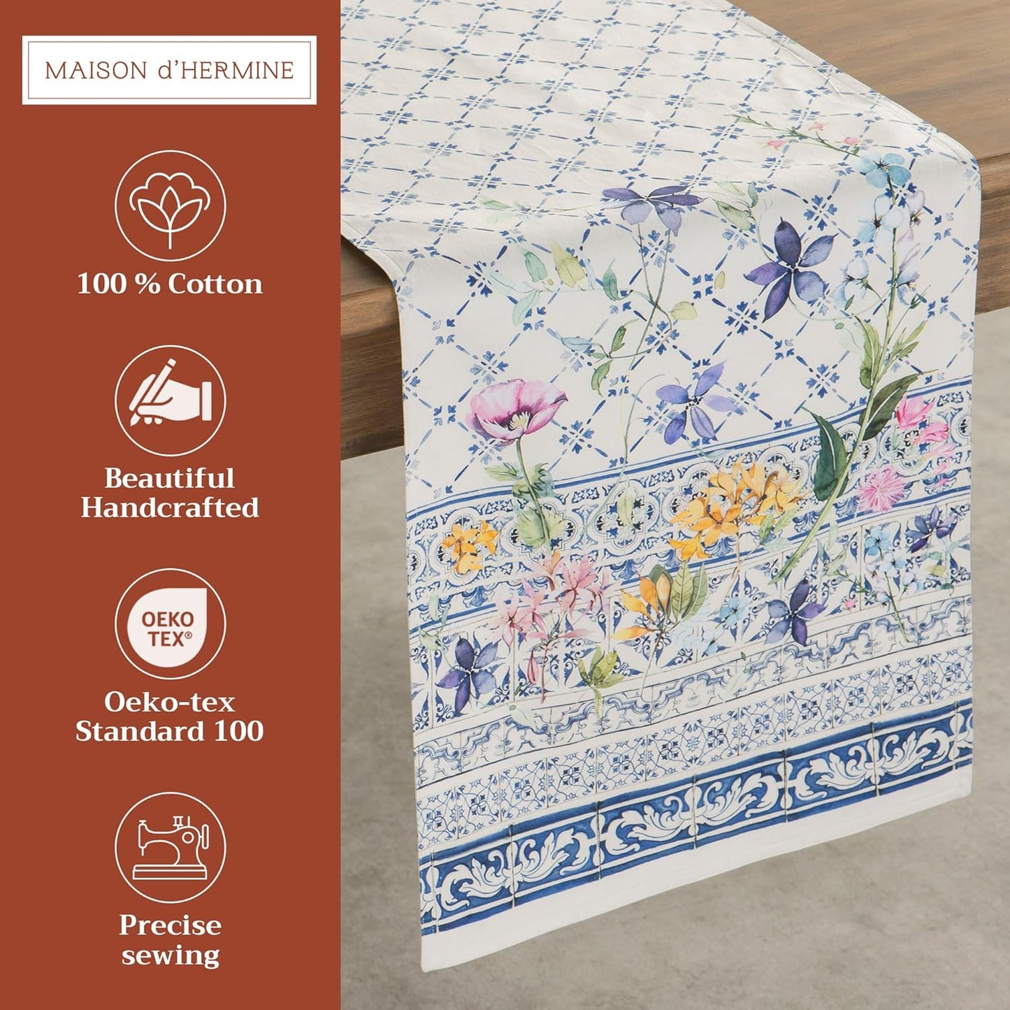 Maison d' Hermine Table Runner 100% Cotton Double Layer Table Runners 108 inches Long Decorative for Home Kitchen Dining Party Baby Shower Wedding Bridal Shower Spring Summer (Faience, 14.50" x 108")