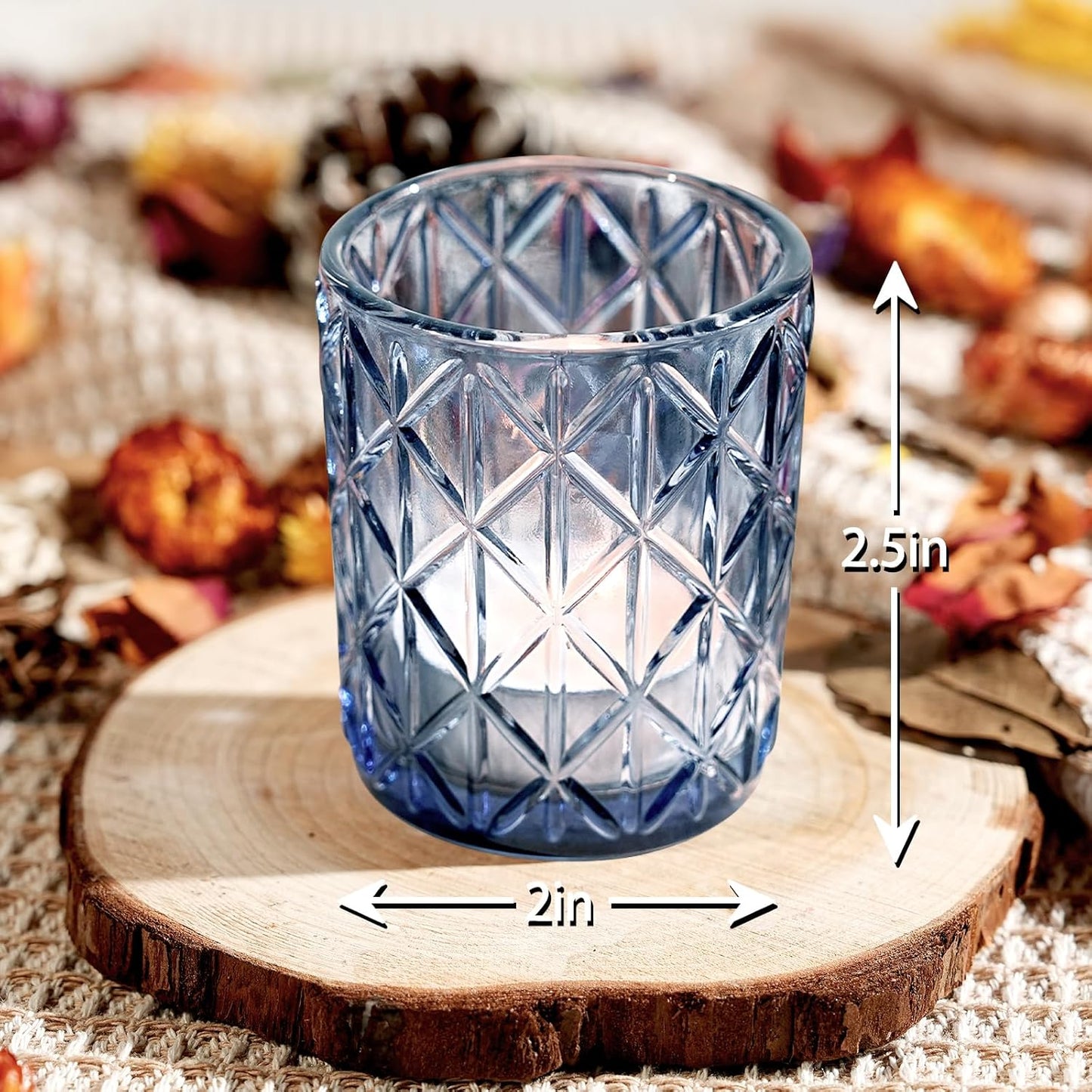 24pcs Blue Votive Candle Holders, Glass Votives Candle Holder in Bulk for Table Centerpieces, Tea Lights Candle Holder for Wedding Party Holiday Decor (Blue,24)