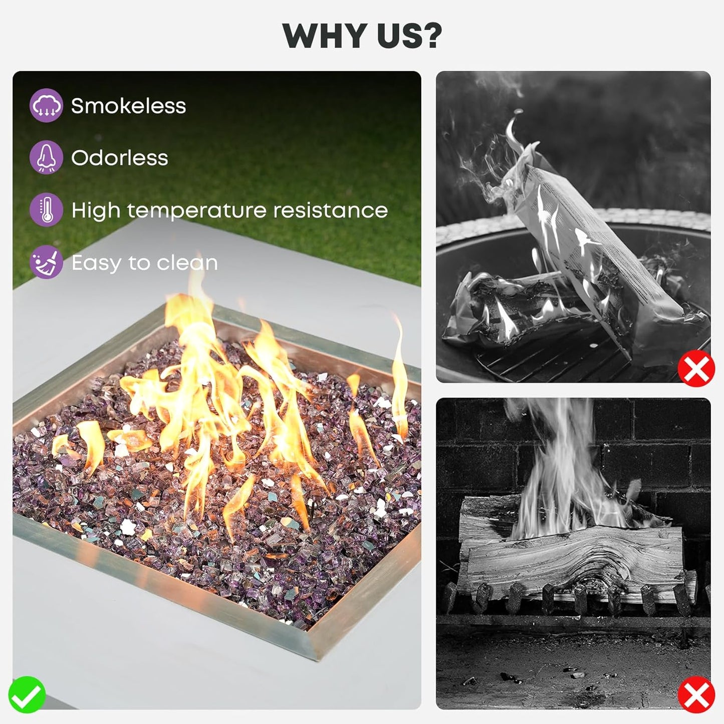 Stanbroil 10-Pound Fire Glass - 1/2 inch Reflective Tempered Fire Glass for Fireplace Fire Pit, Violet Reflective