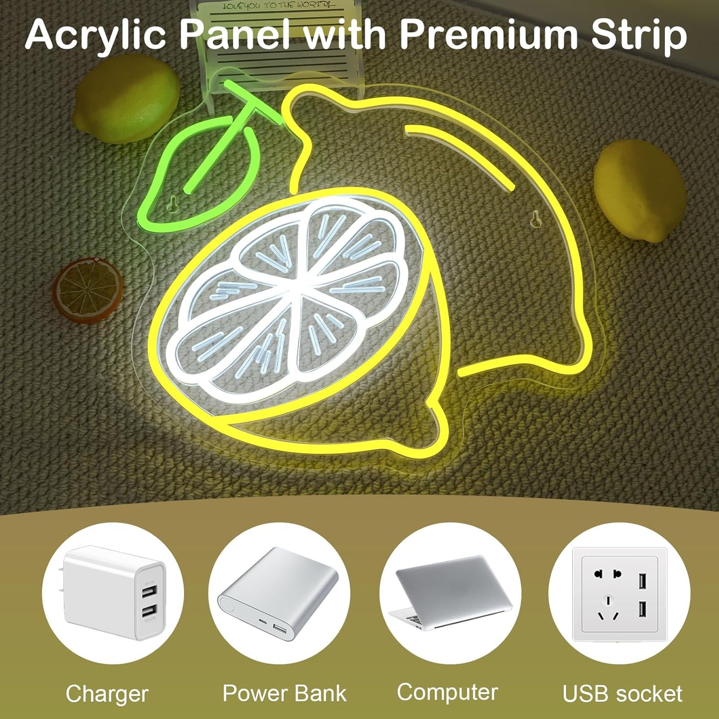 Lemon Cocktail Neon Sign – Yellow & Green LED Wall Light with Citrus Slice and Drink Glass – Summer Party, Bar, Kitchen, and Home Décor