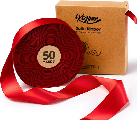 Red Satin Ribbon 1-1/2 Inch x 50 Yards Double-Faced Ribbons for Christmas Gift Wrapping Flower Bouquet Wedding Paper Bows Invitations Crafts