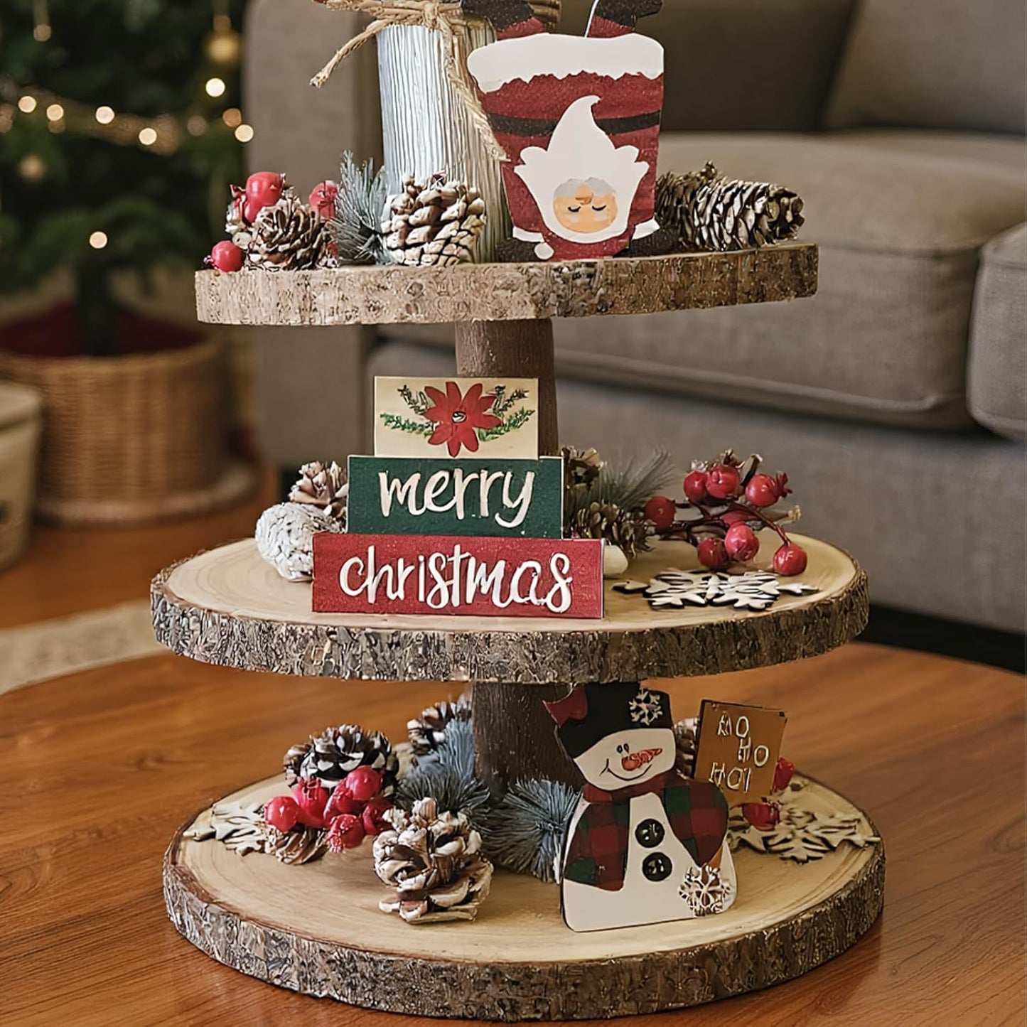 Cupcake Stand Wood Dessert Stands 3 Tier Cupcake Tower Large Cupcake Display Stand Rustic Cupcake Tier Stand for Woodland Baby Shower Decorations,Wedding,Birthday,Party,Farmhouse Decor