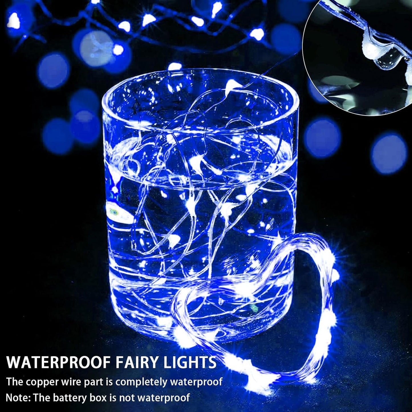 24 Pack Blue Fairy Lights 7Ft 20 LED Twinkle String Lights 3 Modes Battery Operated Waterproof Firefly Starry for Mason Jar Party Wedding Christmas Valentines Day Table Centerpieces