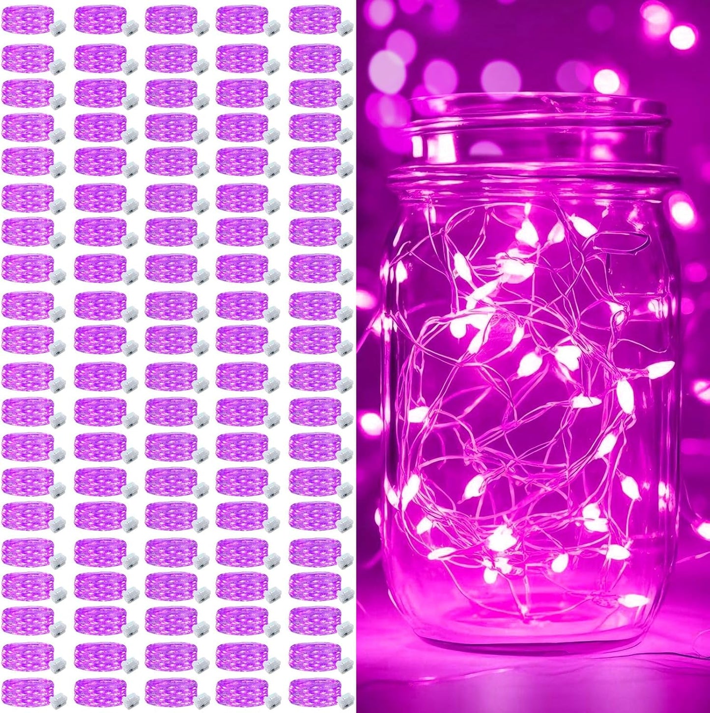 pozzolanas 100 Pack Pink Battery Operated String Lights - 7ft Waterproof Fairy Lights with 20 LEDs for Home, Mason Jar, Party, Wedding, Halloween, Christmas Decorations