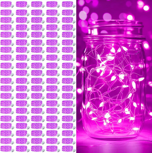pozzolanas 100 Pack Pink Battery Operated String Lights - 7ft Waterproof Fairy Lights with 20 LEDs for Home, Mason Jar, Party, Wedding, Halloween, Christmas Decorations