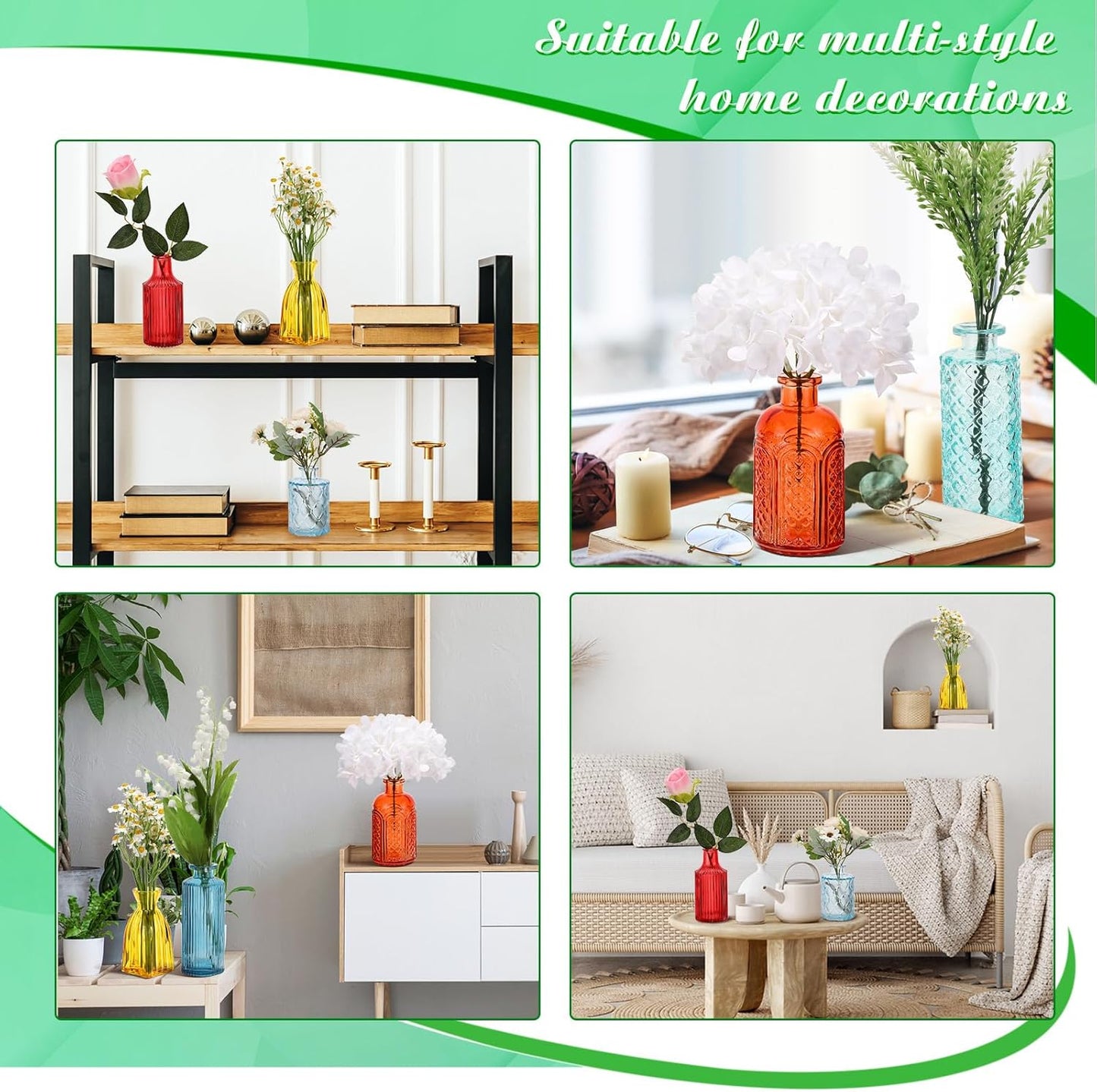 Yaomiao 60 Pcs Vases Bulk Colored Flower Glass Vases Bud Vintage Colored Glass Bottles Colorful Rustic Embossed for Home Wedding Table Decorations Gifts(Vivid Color)