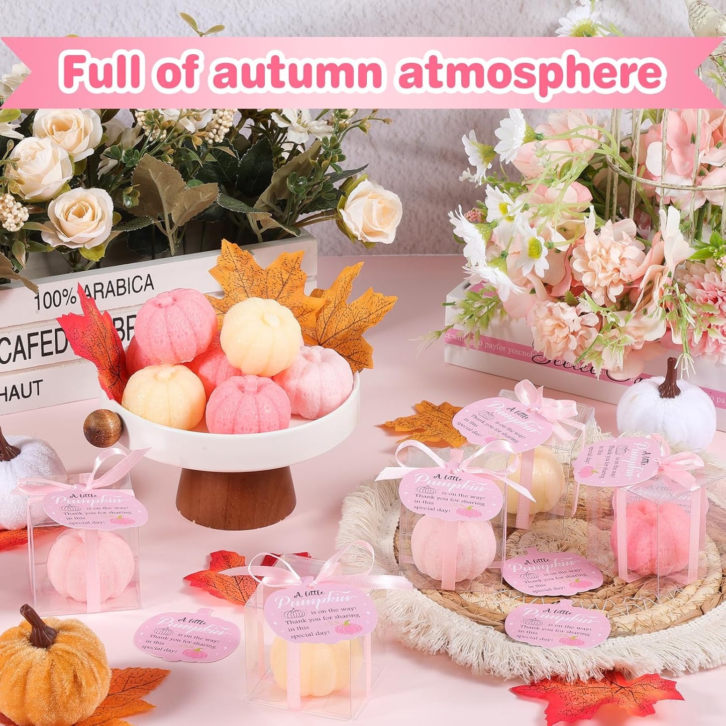 30 Set Pumpkin Soap Baby Shower Favors, Pink Mini Pumpkin Soap Baby Shower Decoration with Thank You Cards and Boxes Guest Gifts for Fall Thanksgiving Gender Reveal Wedding Autumn Party Supplies, Pink