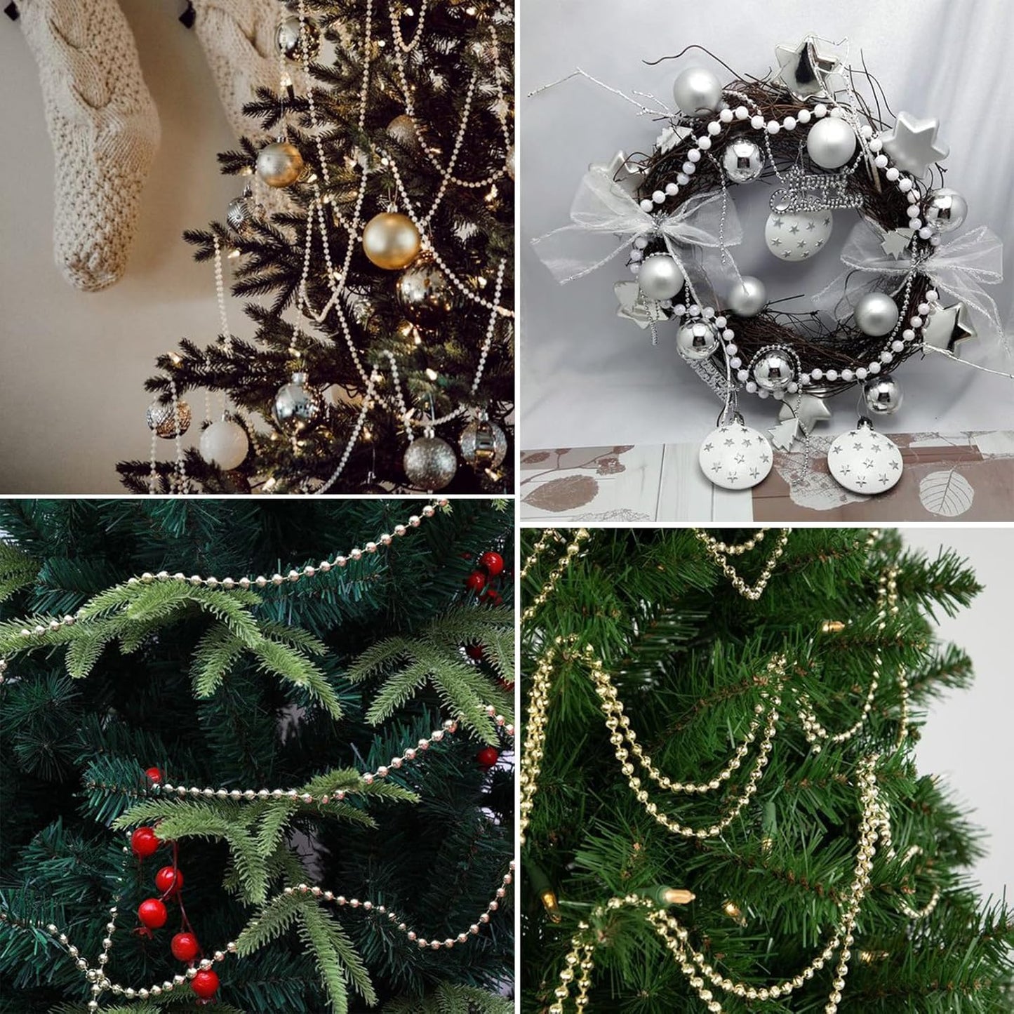 118 FT Pearl Beads Garland for Decoration, 5MM Craft Pearl Beads String Spool Ivory Color Faux Pearl Strand Roll for DIY Craft Wedding Party Christmas Tree Decoration