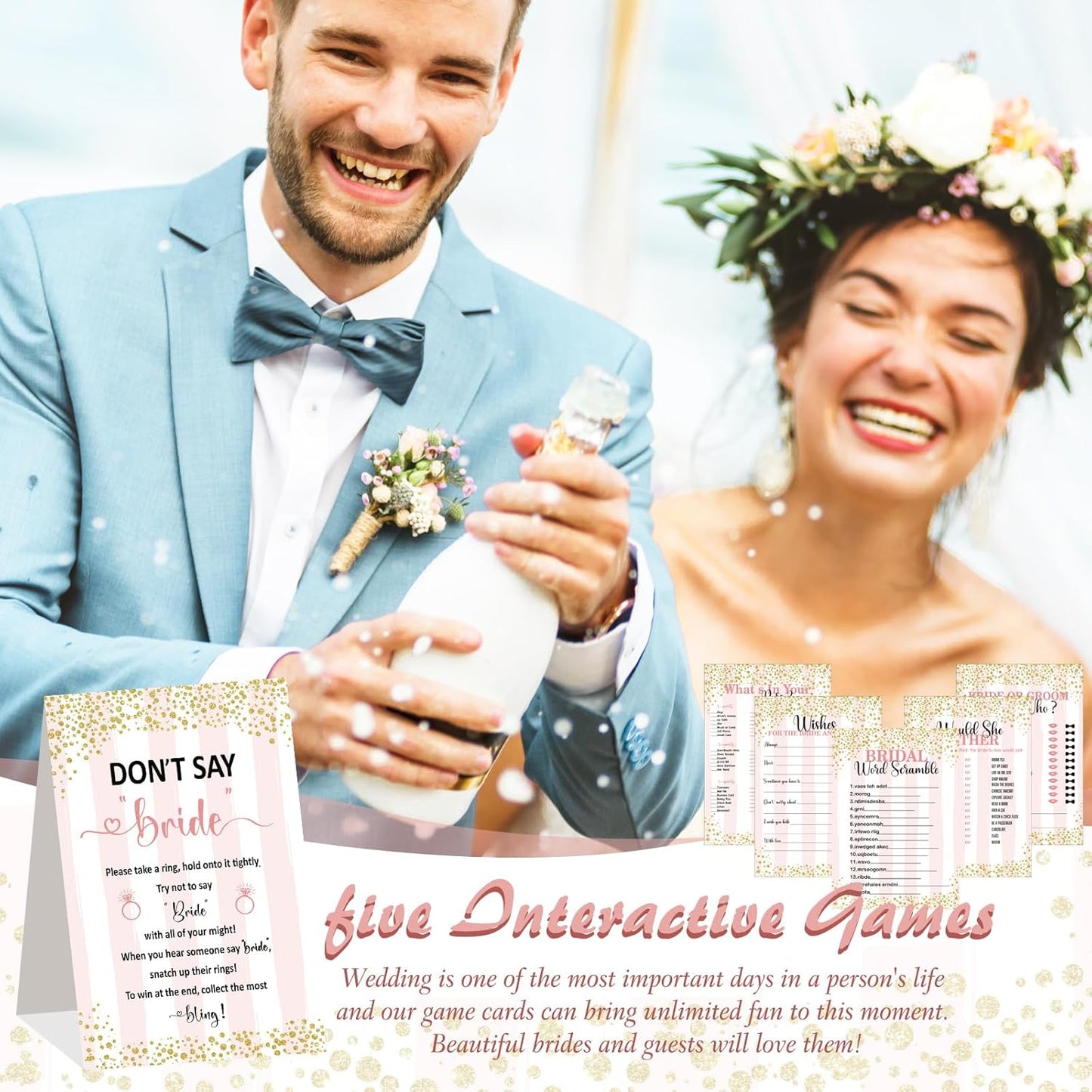 Estune 331 Pcs Bridal Shower Games Supplies, 5 Sets 250 Pcs Wedding Cards 1 Put a Ring on It Bridal Shower Games with 60 Rings and 20 Pencils(Confetti Style)