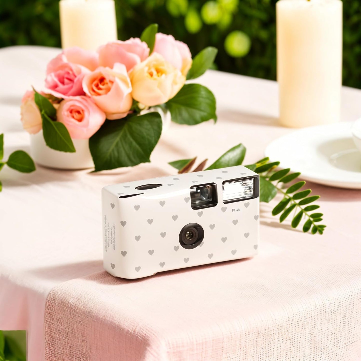 Weddingstar Disposable Camera with Flash - Single Use 35mm Film Camera for Wedding or Party Favors - Silver Hearts
