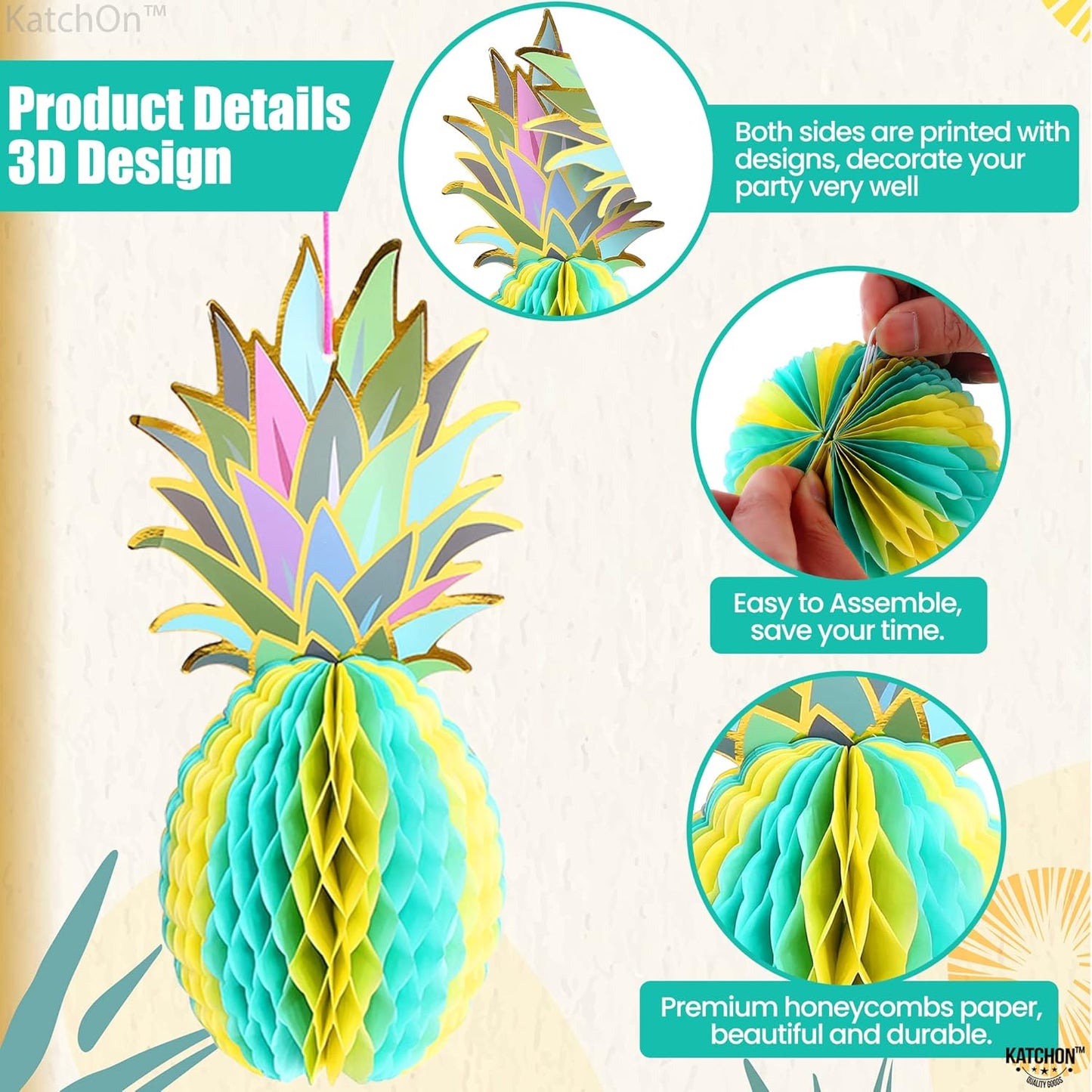 KatchOn Huge Pineapple Centerpiece for Tables - 12 Inch, Pack of 6 | Luau & Hawaiian Party Decorations, Tropical & Beach Decorations