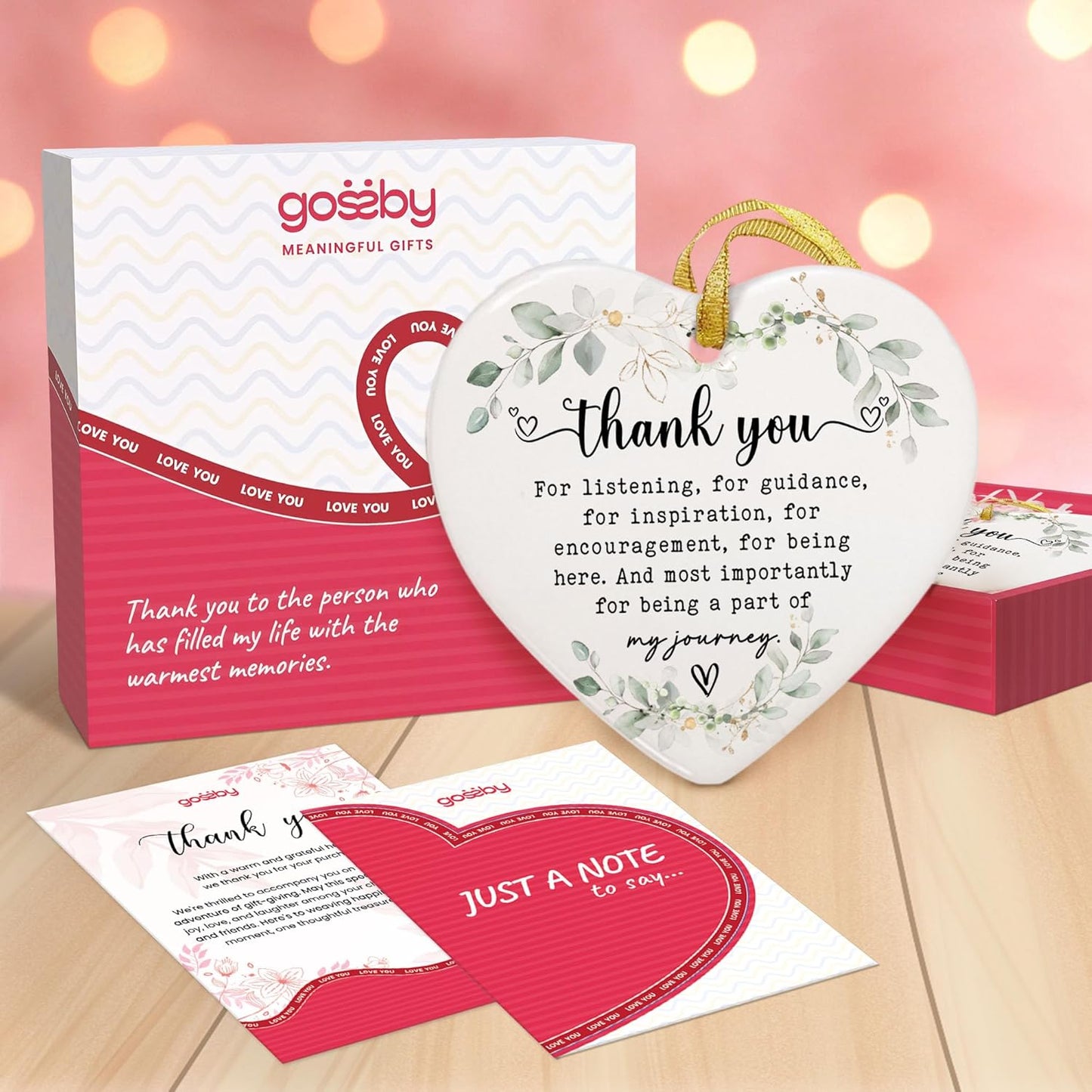 GOSSBY Heart-Shaped Thank You Ornament - Thank You Gift for Women - Christmas, Appreciation Gift for Teacher, Coworker, Employee, Boss, Friend - Christmas Tree Ornament Decor Idea 2025