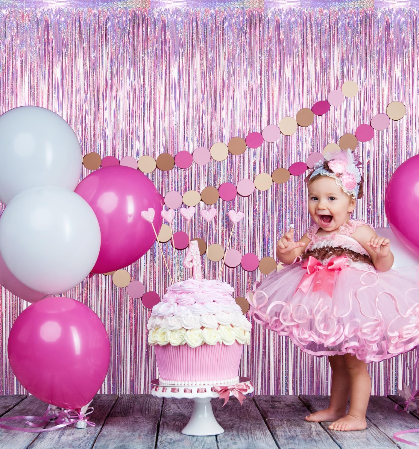 GOER 3.2 ft x 8.2 ft Metallic Tinsel Foil Fringe Curtains Party Photo Backdrop Party Streamers for Birthday,Graduation,New Year Eve Decorations Wedding Decor(5 Packs,Laser Pink)