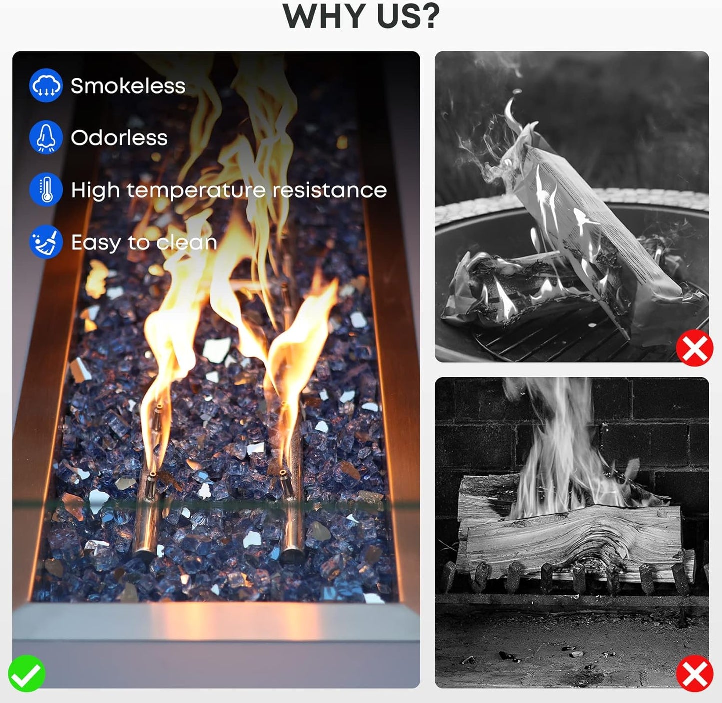 Stanbroil 10-Pound Fire Glass - 1/2 inch Reflective Tempered Fire Glass for Fireplace Fire Pit, Pacific Blue Reflective